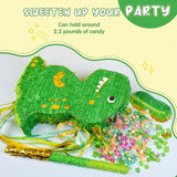 Small Dinosaur Pinata T Rex Green Gold with a Blindfold a Bat and