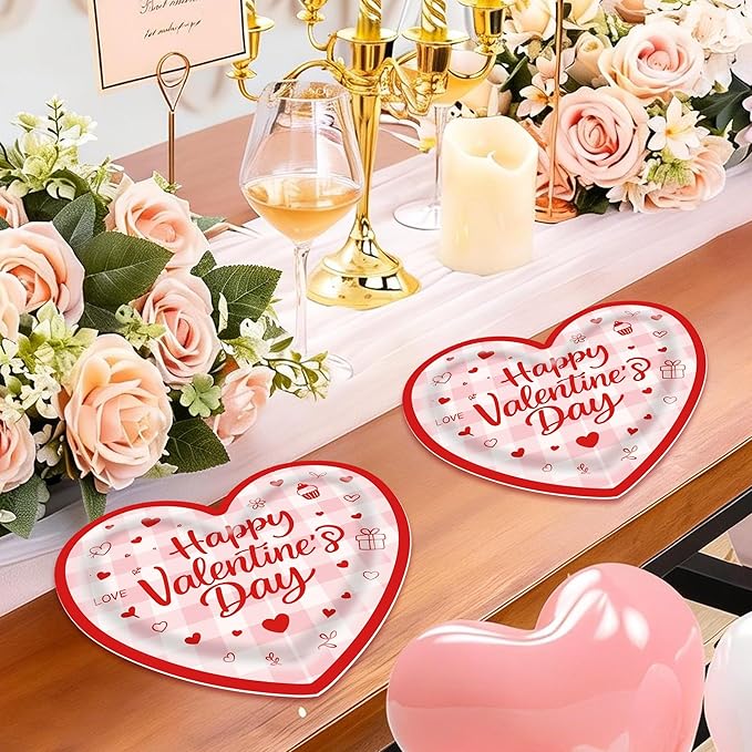 30 PCS Valentine's Day Plates Heart Shaped Plates 9 Inch Disposable