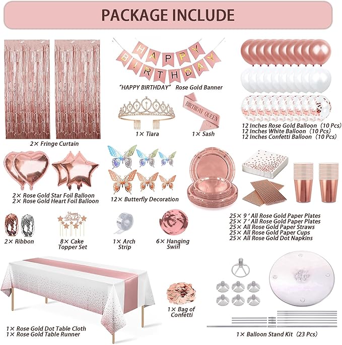 236 Pcs Birthday Decorations For Women Rose Gold Party Decorations