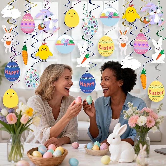 Easter Hanging Swirl Decorations Pack of 36 Easter Decorations Egg