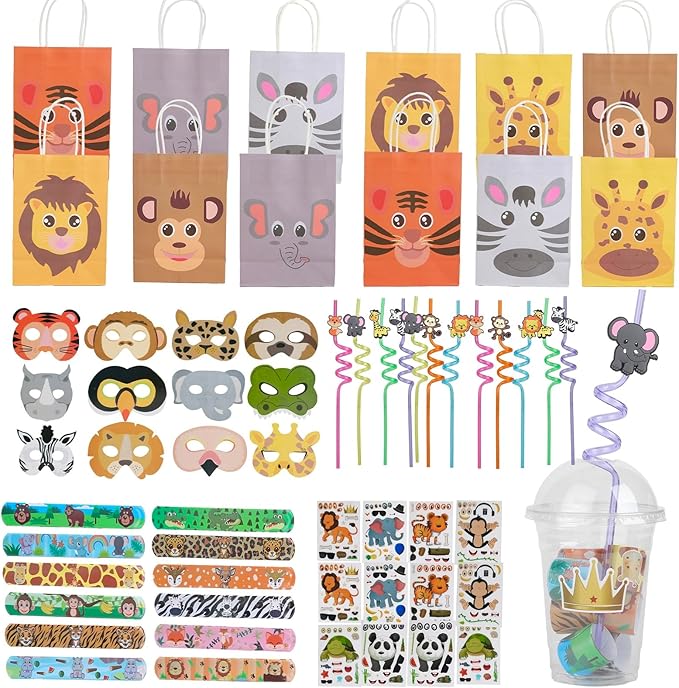 84 Pcs Jungle Safari Party Favors Set Wild Animals Set for Kids