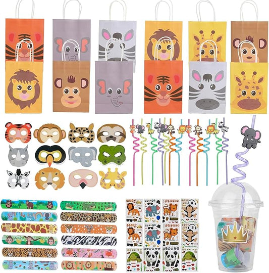 84 Pcs Jungle Safari Party Favors Set Wild Animals Set for Kids