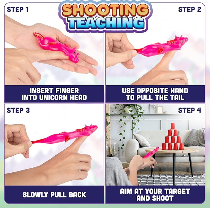 PICK A TOY Unicorn Slingshot Toys for Kids 24 Pack Stretchy Finger