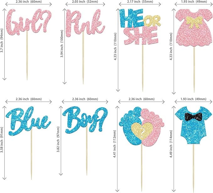 24Pcs Boy or Girl Cupcake Toppers Glitter Feet Onesie Dress Gender