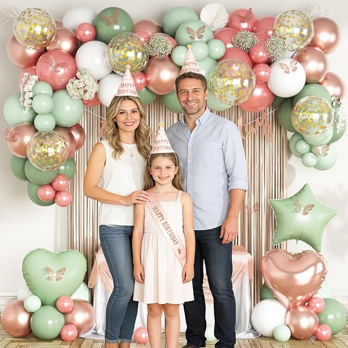 Sage Green and Rose Gold Birthday Party Decorations for Women Girls,