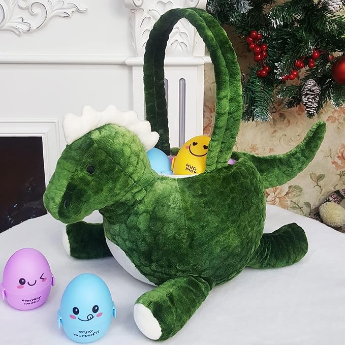 3D Dinosaur Plush Basket Easter Egg Hunting Basket Cute Animal Plush