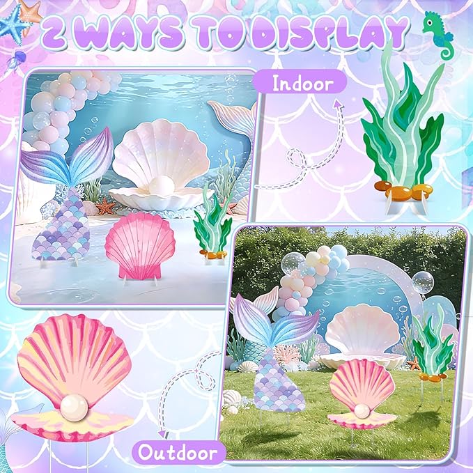 6 Pcs Under The Sea Party Decorations Set Large Mermaid Tail Seaweed