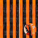 Orange Black Tinsel Foil Fringe Curtains, 2 Pack 3.3x8.3 Feet Party