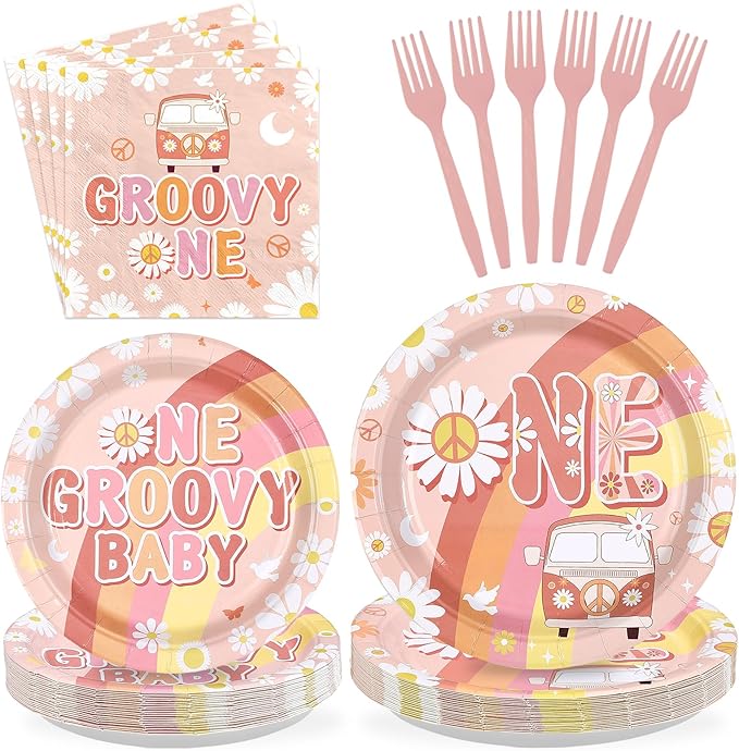 96Pcs Groovy One Birthday Party Decorations Boho Groovy 1st Birthday