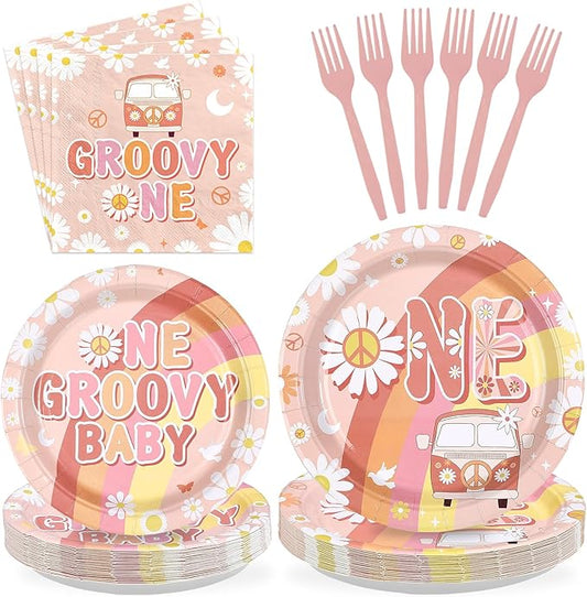 96Pcs Groovy One Birthday Party Decorations Boho Groovy 1st Birthday