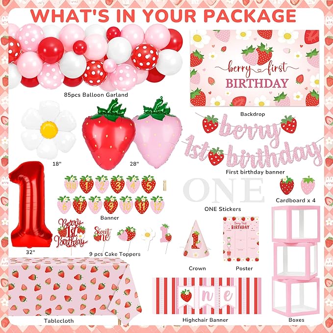 Berry First Birthday Decor Strawberry 1st Birthday Decorations for