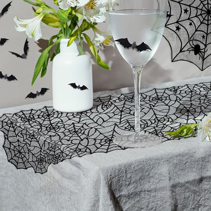 39 Pcs Halloween Decorations Kit Black Lace Spiderweb Round
