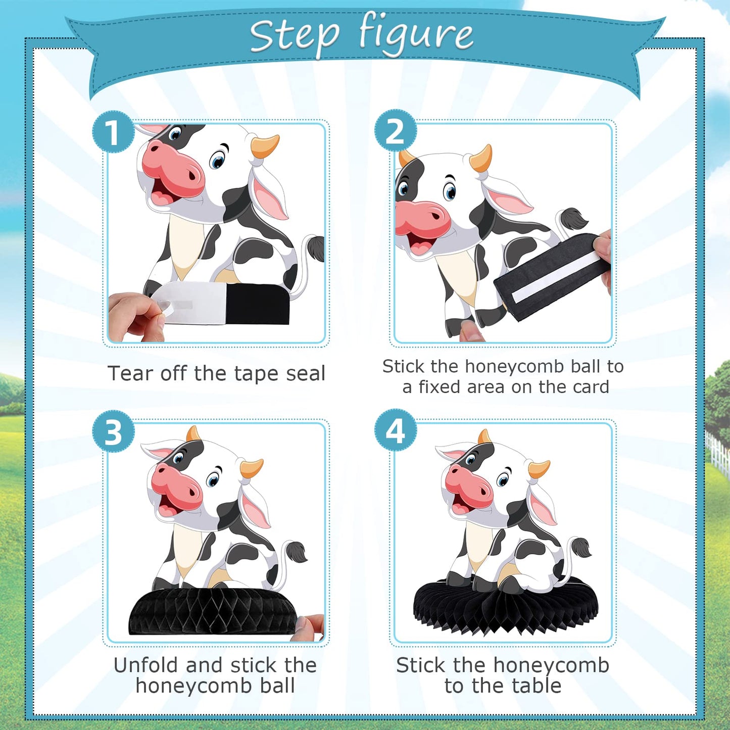 9 Pcs Cow Honeycomb Centerpieces Farm Animals Cow Table Topper