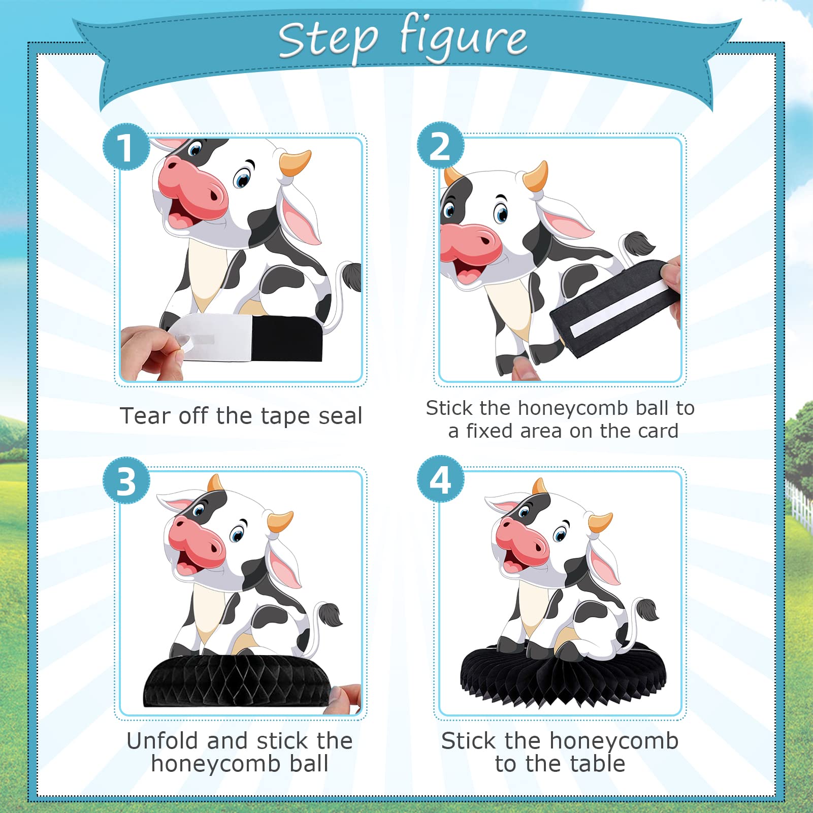 9 Pcs Cow Honeycomb Centerpieces Farm Animals Cow Table Topper