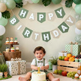 Felt Green Khaki Happy Birthday Banner Pastel Wild One Birthday