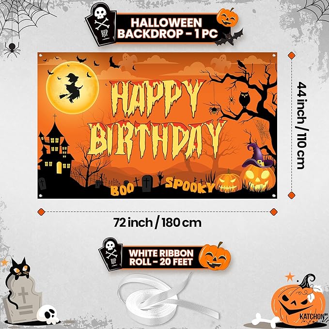 Halloween Happy Birthday Banner XtraLarge 72x44 Inch Spooky
