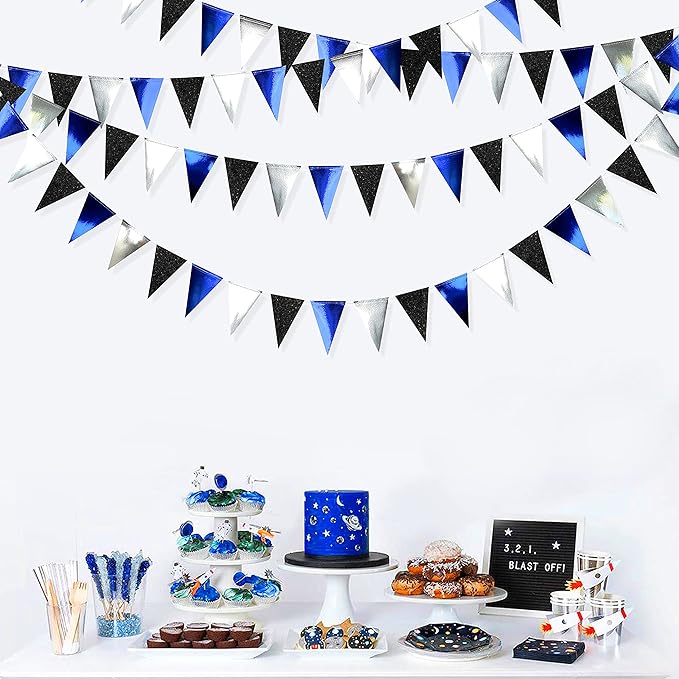 30Ft Navy Blue Black and Silver Party Decorations Royal Blue Triangle