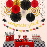 Red-Black Gold Party-Decorations Graduation Banner-Streamers - 18pcs