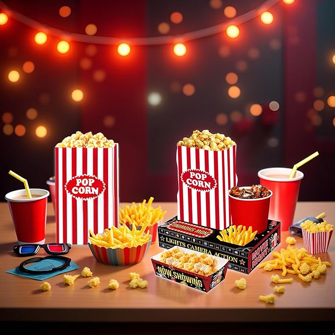 48PCS Movie Night Party Supplies 24 Snack Boxes 12 Food Trays 12