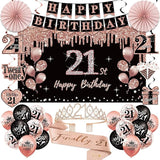 21st Birthday Decorations for Her 33pcs 21 Crown and Sash Black Rose