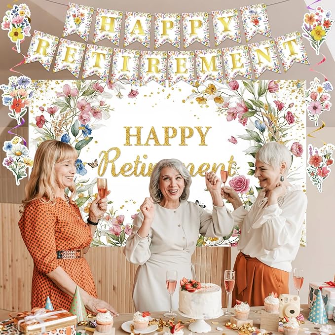 8pcs Floral Retirement Party Decorations for Women Wildflower Happy