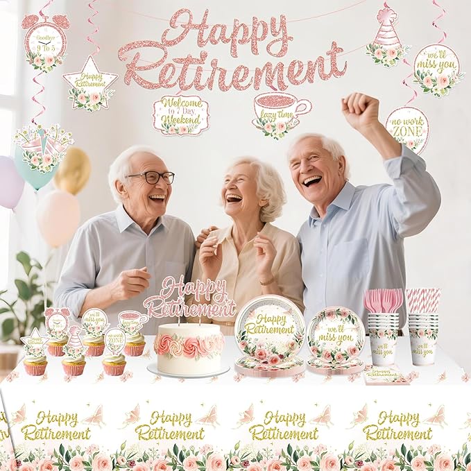 171pcs Floral Retirement Decorations for Women Tableware Set 20