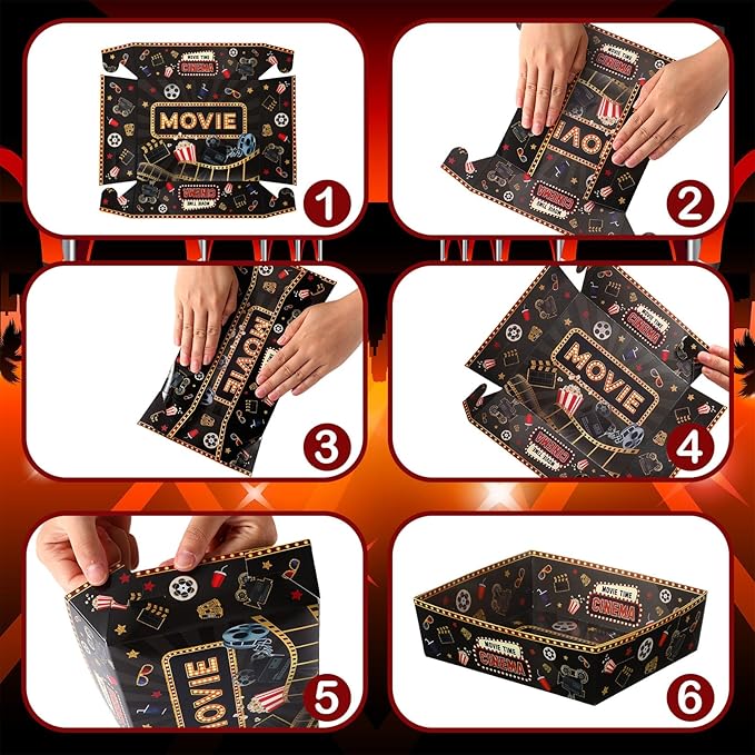 48 Pcs Movie Night Snack Tray 5 Lbs Large Disposable Paper Food Tray