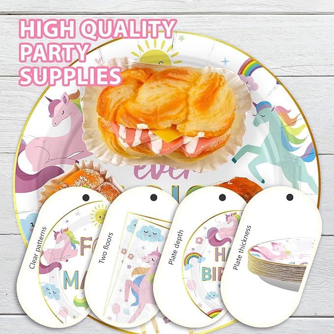 96pc Unicorn 4th Birthday Party Supplies Magical Pastel Rainbow