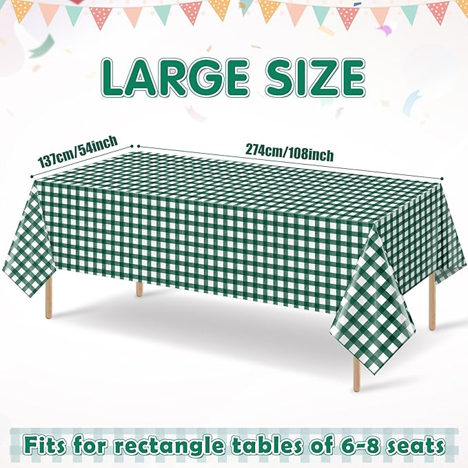6pcs 54X108inch Dark Green Checkered Tablecloth,Green Gingham