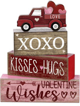 4 Pcs Valentine's Day Table Decoration Wooden Heart Truck Decor
