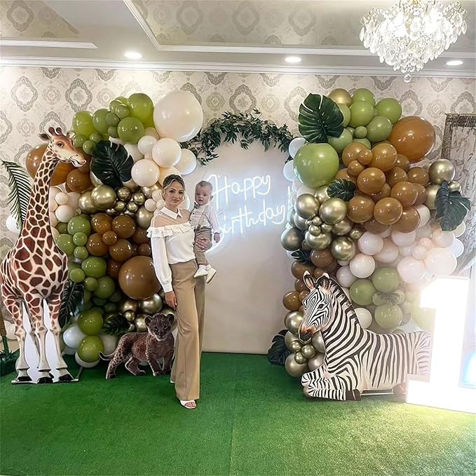 Jungle Safari Balloon Arch Garland Kit Sage Olive Green Brown Beige