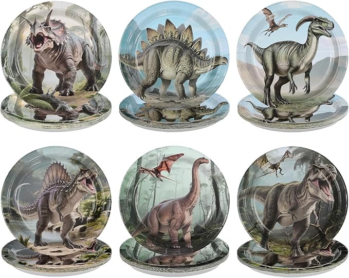 60 Pcs Dinosaur Birthday Decorations Paper Plates 9 Heavy Duty Dino