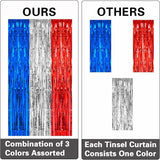 PIGETALE, 2 Pack 3.2 x 8.2 ft Red White and Blue Foil Fringe Backdrop