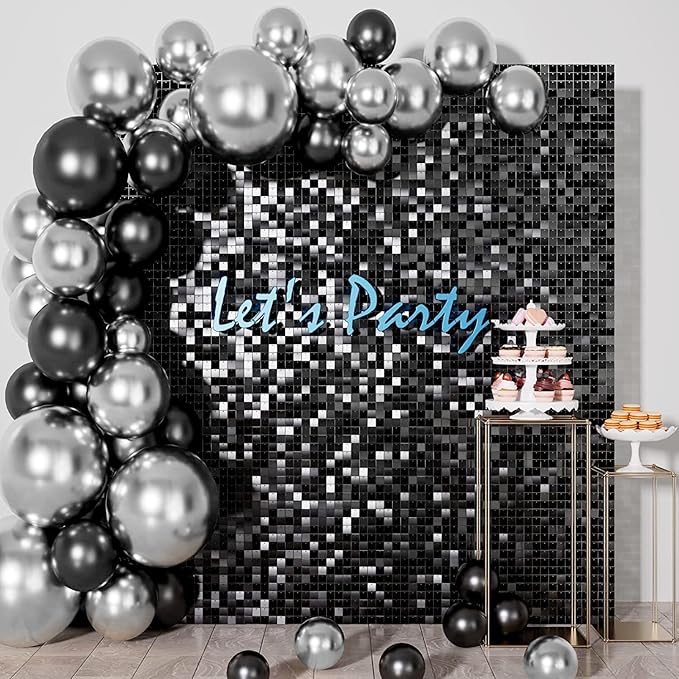 100pcs Black and Silver Balloons 12 Inch Metallic Silver and Black