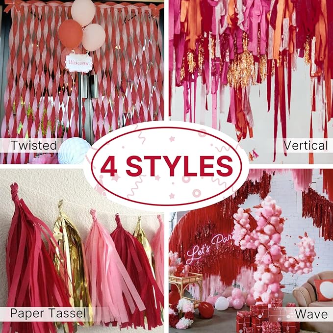 PartyWoo Gold and Burgundy Crepe Paper Streamers 10pcs 820ft Pack of