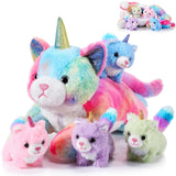 Harrycle 5 Pieces Caticorn Plush Toy Set 16 Inch Mommy Cat Unicorn