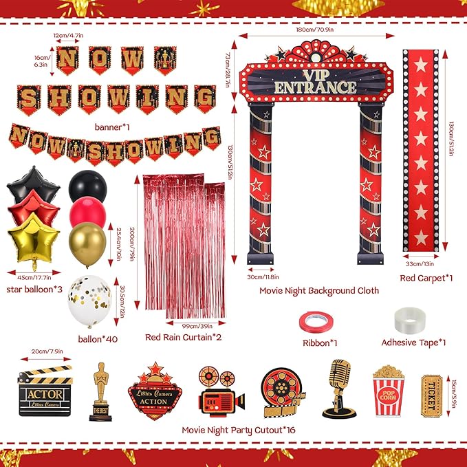 76 PCS Movie Night Party Decorations Kit Included Foil Curtain Film