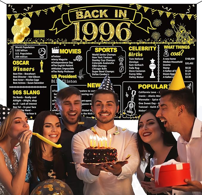 DARUNAXY 30th Birthday Black Gold Party Decoration, Back in 1996
