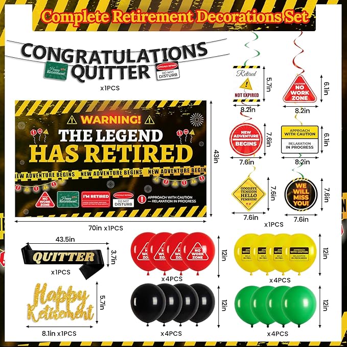 Retirement Party Decorations for Coworker Funny Warning Theme Happy