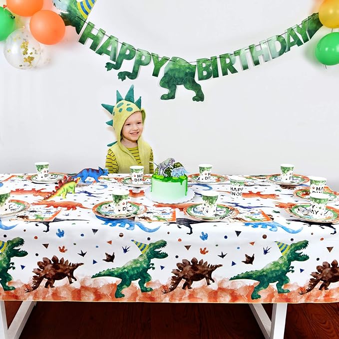 WERNNSAI 4 PCS Dinosaur Tablecloth - Dinosaur Birthday Decorations