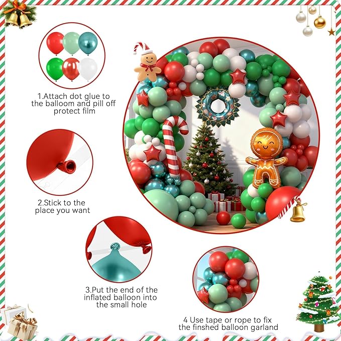Christmas Tree Garland 120 PC Metallic Green and Red Balloon Garland