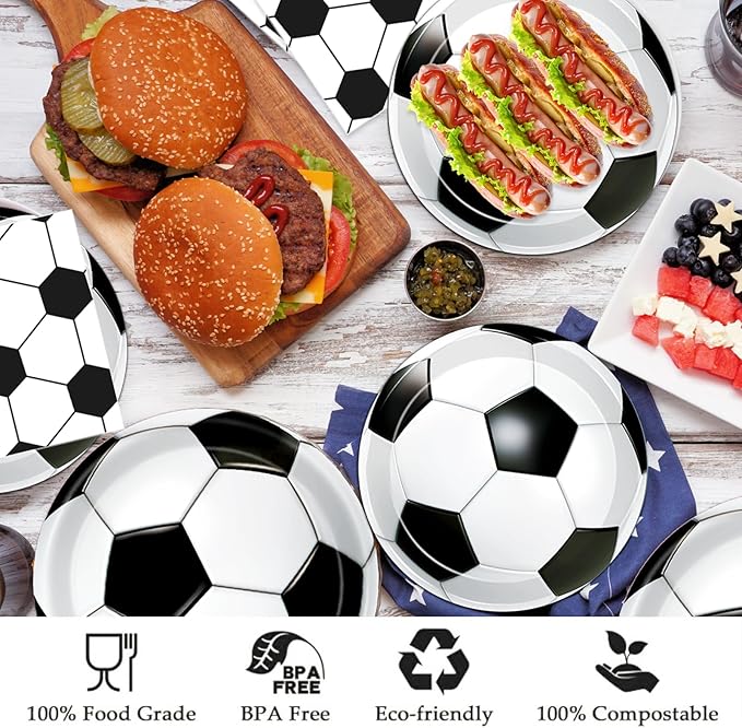 60 PCS Soccer Party Decorations Soccer Plates and Napkins Tableware