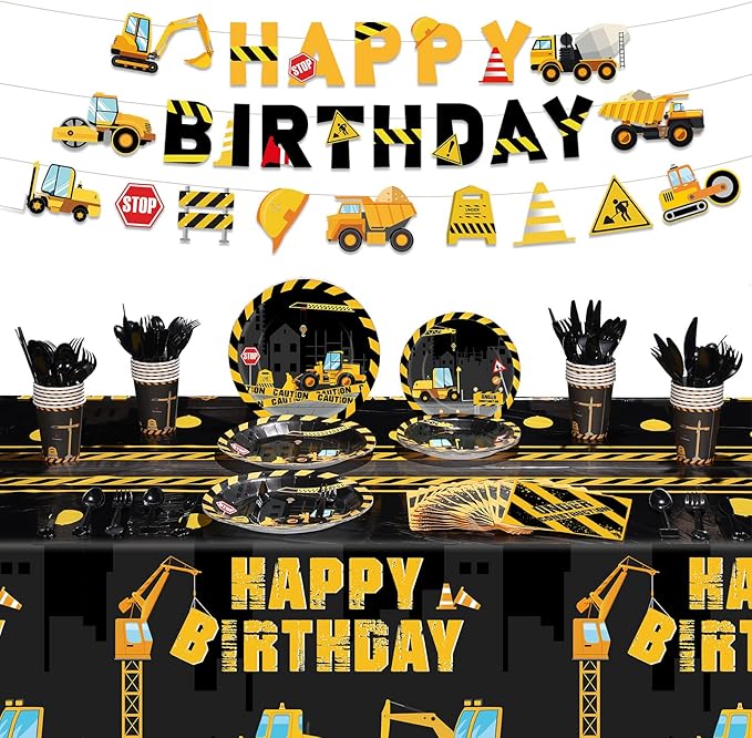 173 Pcs Construction Birthday Party Supplies Serves 24 Include