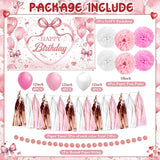 Pink Rose Gold Birthday Decorations for Girls Women Pink Bow Happy