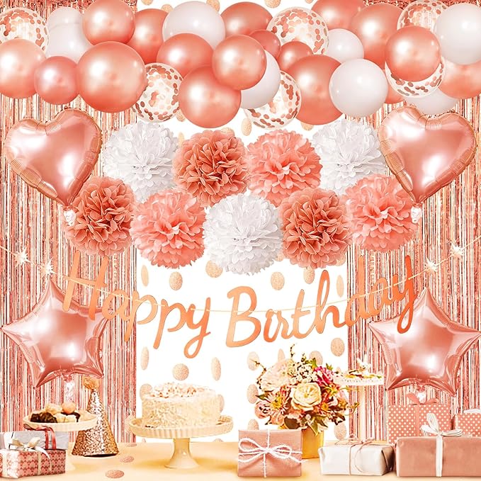 Rose Gold Birthday Party Decorations Happy Birthday Banner Rose