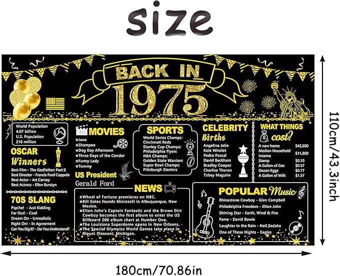 DARUNAXY 51st Birthday Black Gold Party Decoration, Back in 1975