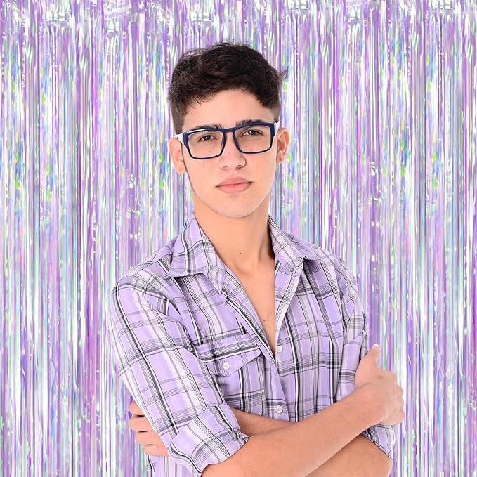 Voircoloria Iridescent Party Backdrop 3Packs, Transparent Tinsel Foil