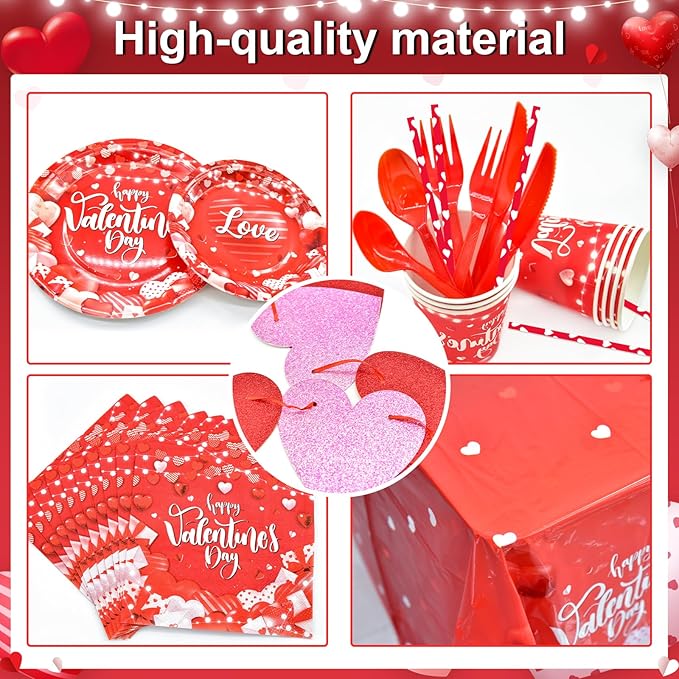 Valentine's Party Decorations 196 Pcs Valentines Plates and Napkins
