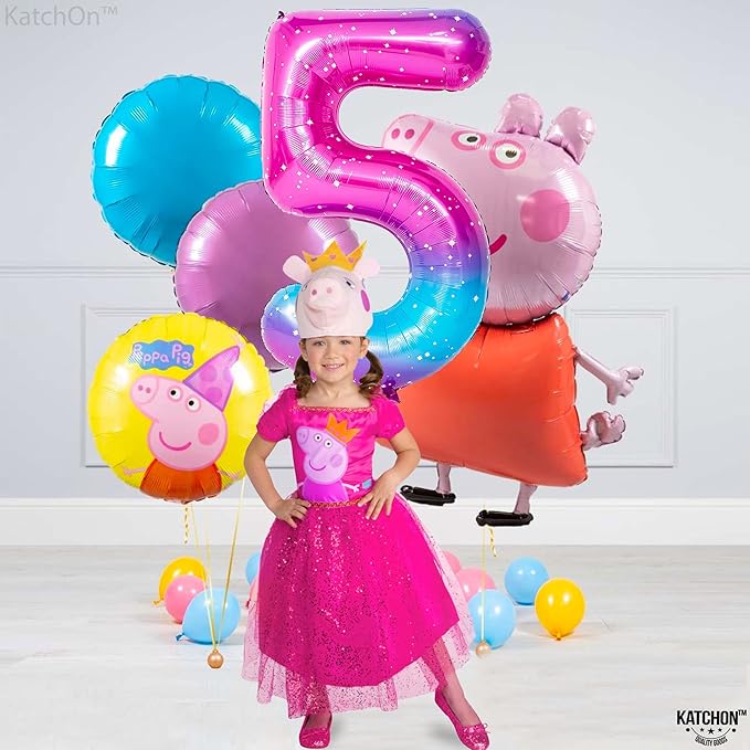 KatchOn, Rainbow Number 5 Balloon - Giant, 40 Inch | Pink Blue Number