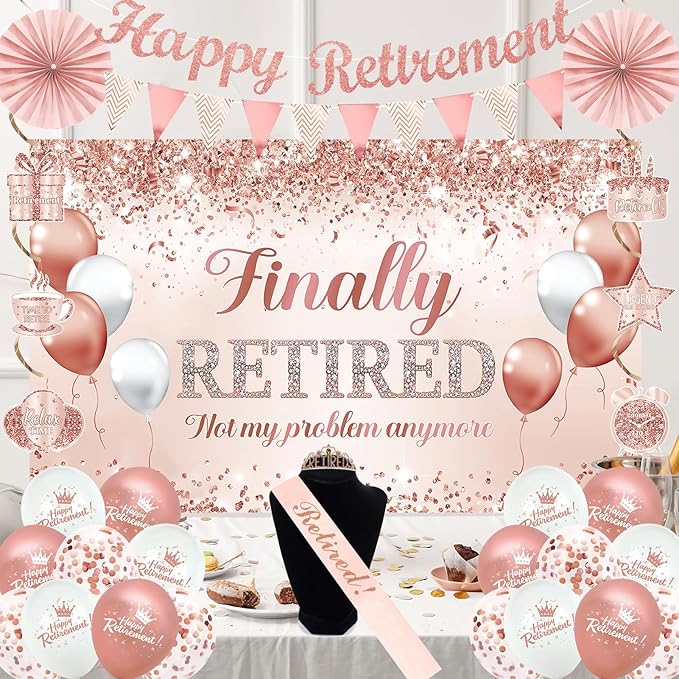 Rose Gold Retirement Decorations for Women 30pcs Retirement Party